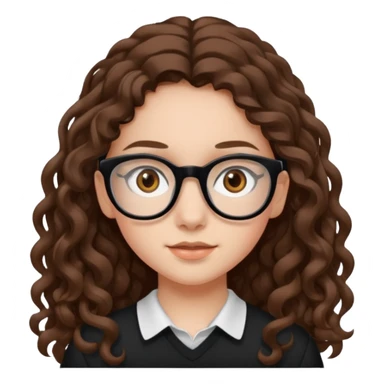 white teen girl with long brown curls, hazel eyes, and black frame glasses sticker