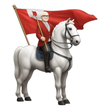 Frans Timmermans Holding a red flag with a white horse on it sticker