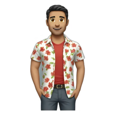 white man with a flower shirt with a red pant and dark hair sticker