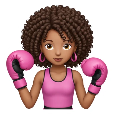 black girl with curly hair, pink boxing gloves sticker