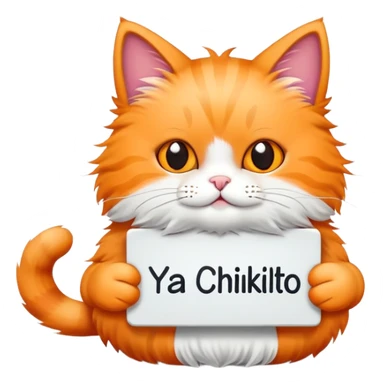 A cat holds a sign with the inscription "Ya chikatilo" sticker