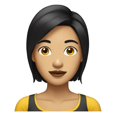 woman with black hair, yellow skin sticker