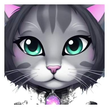 Gorgeous sparkly epic gradient gothic dark techwear anime style anthro cat with blushing face aesthetic and pretty edgy black with collar and harness trending style sticker