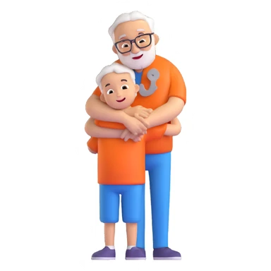 small kid giving a big hug to their granddad, cheerful and cute sticker