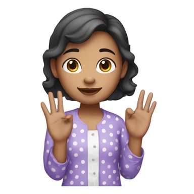 A girl with lavender kurti white spots showing three fingers in one hand sticker