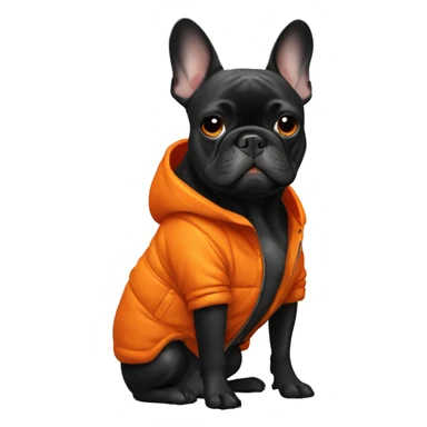 black french bulldog with orange winterjacket sticker