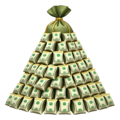 mountain of cash, with bags of money arount sticker