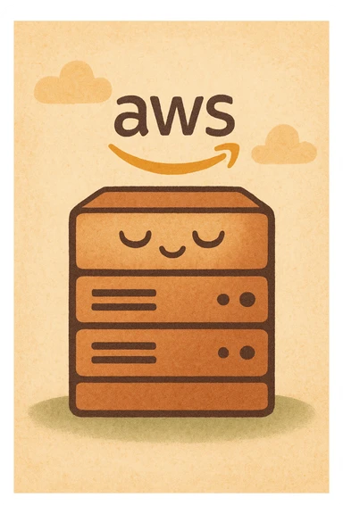 AWS server icon, flat design, minimal, with cloud and server rack sticker