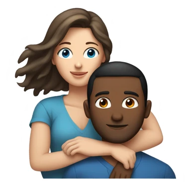 Couple embracing with arms around each other; white woman with blue eyes and brown hair, Indian man with black hair  sticker