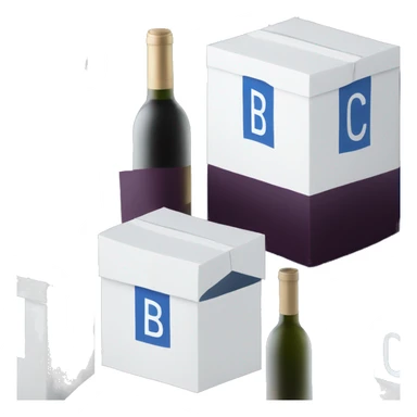 A sleek white box with blue pictures of a wine glass on the side and bold 'BC' logo in the middle of one side of the box sticker