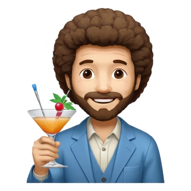 Bob Ross with a cocktail in one hand, paint brush in the other, wishing congratulations sticker