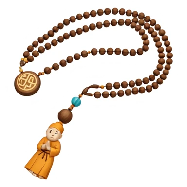 monk necklace object icon, wooden prayer beads with simple pendant, spiritual minimal design, natural wood texture, subtle sacred aura, 3D cartoon style, mobile game icon style, centered, clean background, no text, no watermark
 sticker