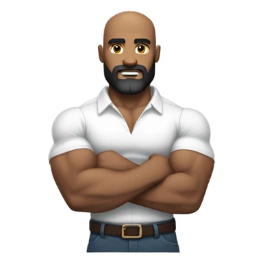 Muscular man flexing, bald, dark beard in a white shirt sticker