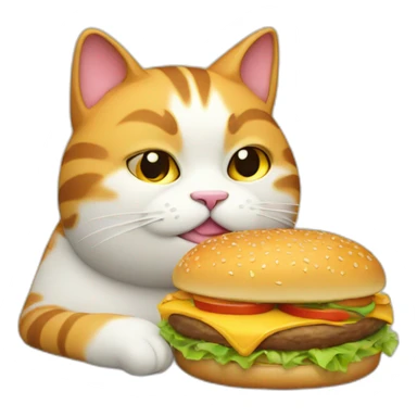 fat cat eating burger sticker