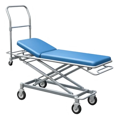 An open-back stretcher trolley being loaded into the ambulance bay. sticker