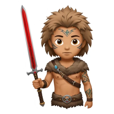 tattoed warrior ancient kid holding sword with fur sticker