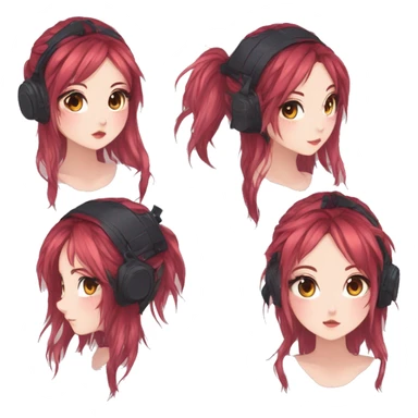Gorgeous anime style tomboy with blushing face aesthetic and pretty edgy black red punk hair with hair garment trending style sticker
