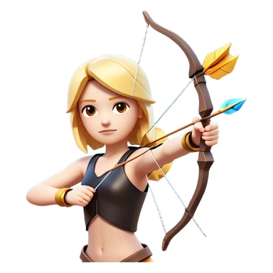Clash of Clans aesthetic: Cinematic Playful Pixel 3D Bow & Arrow Portrait Emoji, rendered in a 3D vector-style similar to standard emojis with minimal shading and bold, simplified shapes. A compact, distinct form with signature details, softly glowing with a pixelated adventure charm. Simplified yet unmistakably iconic, highly detailed and consistent, glowing with a soft radiance and high shine. Stylized with a touch of classic pixel-art charm and a soft glowing outline, capturing the essence of a beloved gaming relic with a friendly, playful manner! sticker
