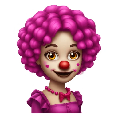Pretty fuchsia clown girl long hair red nose sticker