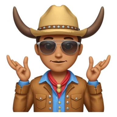3D cartoon horned character portrait, wearing sunglasses, cowboy outfit, centered, clean background, no text, no watermark
 sticker
