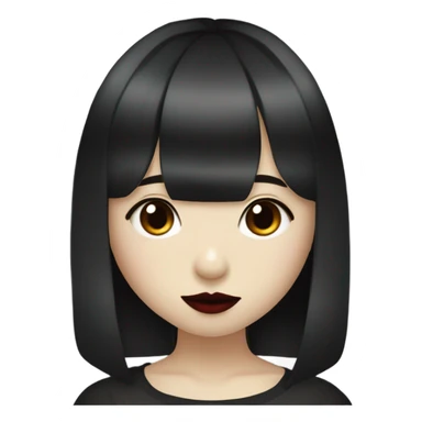 Hot, cute asian goth girl with bangs, dark red lip and white tan sticker