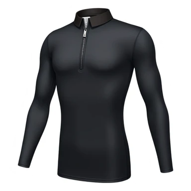 Long sleeve black spandex shirt with collar and zip to the chest sticker