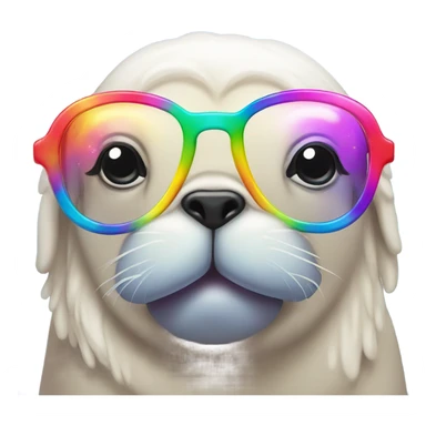 Lisa Frank cute Walrus wearing rainbow cloud shaped glasses sticker