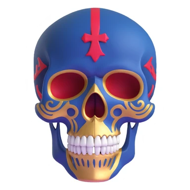 skull decorated in New Orleans Pelicans basketball team colors - navy blue, gold, and red sticker