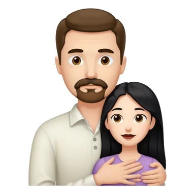 Tall white man with brown mustache and goatee hugging a short pale woman with long black hair sticker