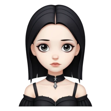 gothic girl with wide shoulders, small chest, black clothes, pale skin sticker