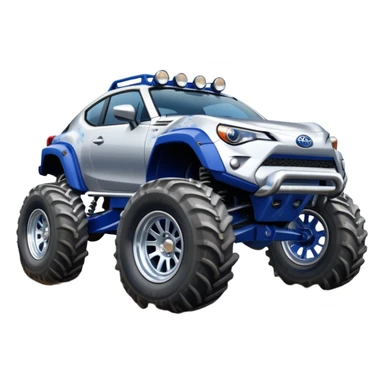 Silver Chrome Tractor tires on glossy dark blue 2025 Toyota 86 off road rally car  sticker