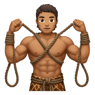 Ancient  man with animal skin clothes with ropes in hand sticker