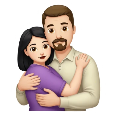 Tall strong white man with brown mustache goatee hugging a chubby short pale woman with long black hair sticker
