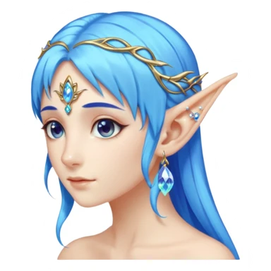 portrait of blue haired Elvish fae shiny sparkly iridescent translucent diaphanous ear climber ear cuff sticker