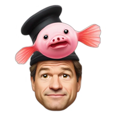 mark rutte with blobfish head as his hat sticker