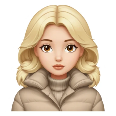 Luxury blonde model, brown eyes, puffy winter coat sticker