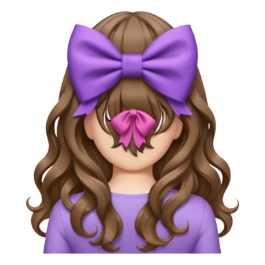 brown wavy long hair from behind with a medium lilac bow sticker