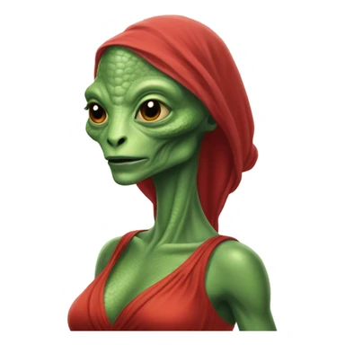 Pregnant Reptilian alien woman, full body in red dress sticker