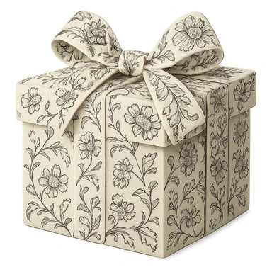 Elegant Rococo pale black white ditsy floral gift box  , remove background sticker