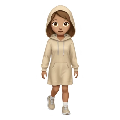 fullbody, head-to-toe, Lazarus's sister, Jesus's friend, with brown hair, beige dress, and a head hoodie, normal emoji style, walking sticker