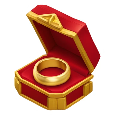 A gold ring inside a red open box  sticker