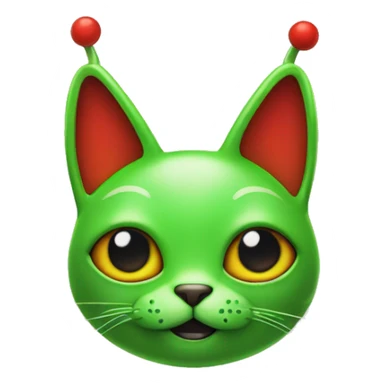 GREEN ALIEN CAT with four eyes and a red space suit and antennas sticker