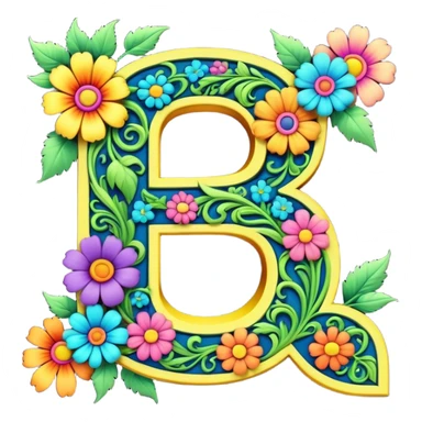 3D, gothic style psychedelic colored Letter S with hippie style flower border sticker