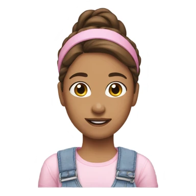 A skin white woman with brown hair in pony tail wearing white headband, pink t shirt and overalls  sticker