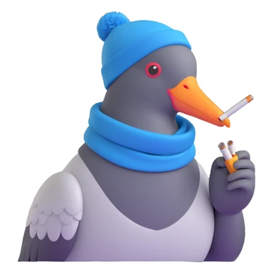 hipster pigeon with a beanie and scarf, smoking a cigarette, trendy look sticker