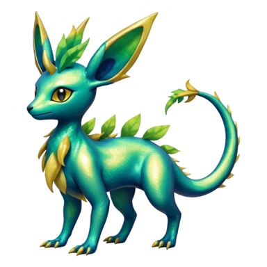 Shiny Iridescent Helioptile-Salandit-Leafeon-Fakémon-hybrid-creature (full body)  sticker