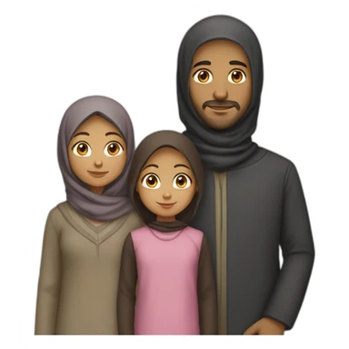 Family of four people: a mother who is the only person wearing a hijab, a father who has dark hair, a young little girl with dark hair, and a young little boy with dark hair, light brown skin sticker