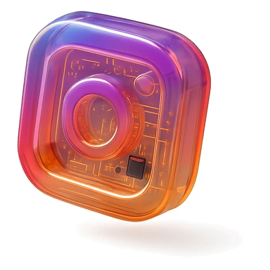 Modern Instagram logo with circuit board patterns and glossy finish, transparent background sticker