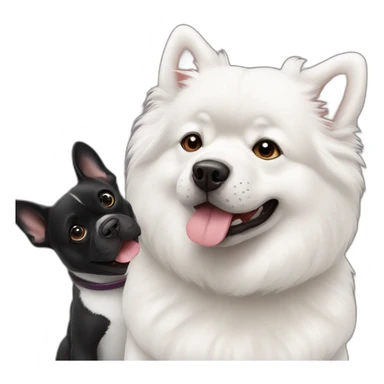 samoyed and black french bulldog playing sticker