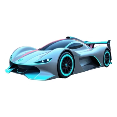A futuristic racing car with glowing neon lights, sleek aerodynamic design, and a cyberpunk cityscape in the background. The car is speeding through a neon-lit street with high-tech buildings and holograms." sticker